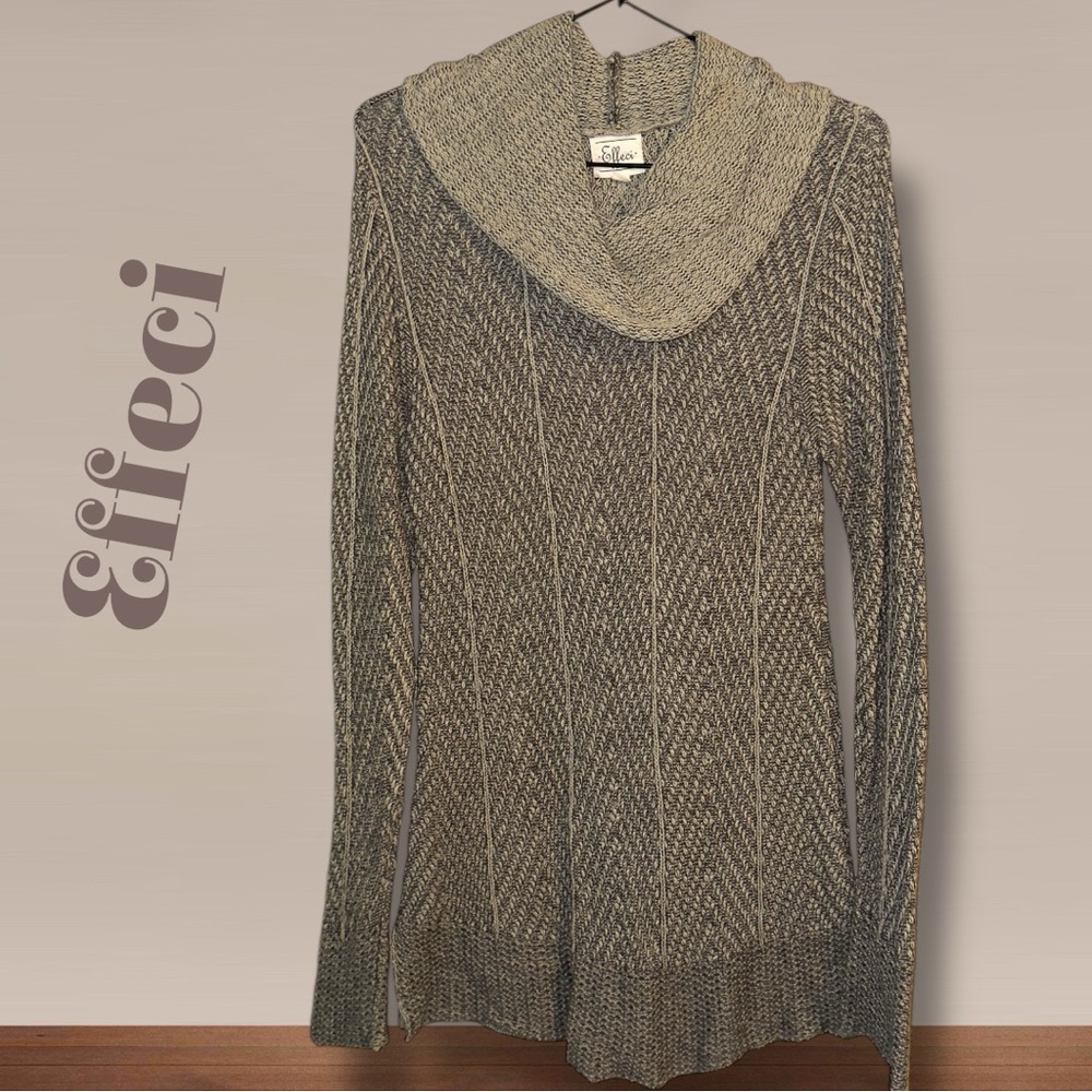 🌺EFFECI COWL NECK SPLIT SIDES GREY/BEIGE SWEATER